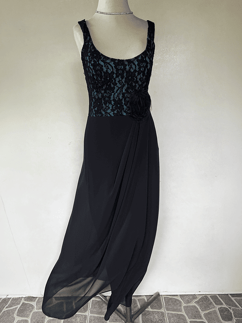 VESTIDO LARGO NEGRO TOP AZUL - TALLA 48