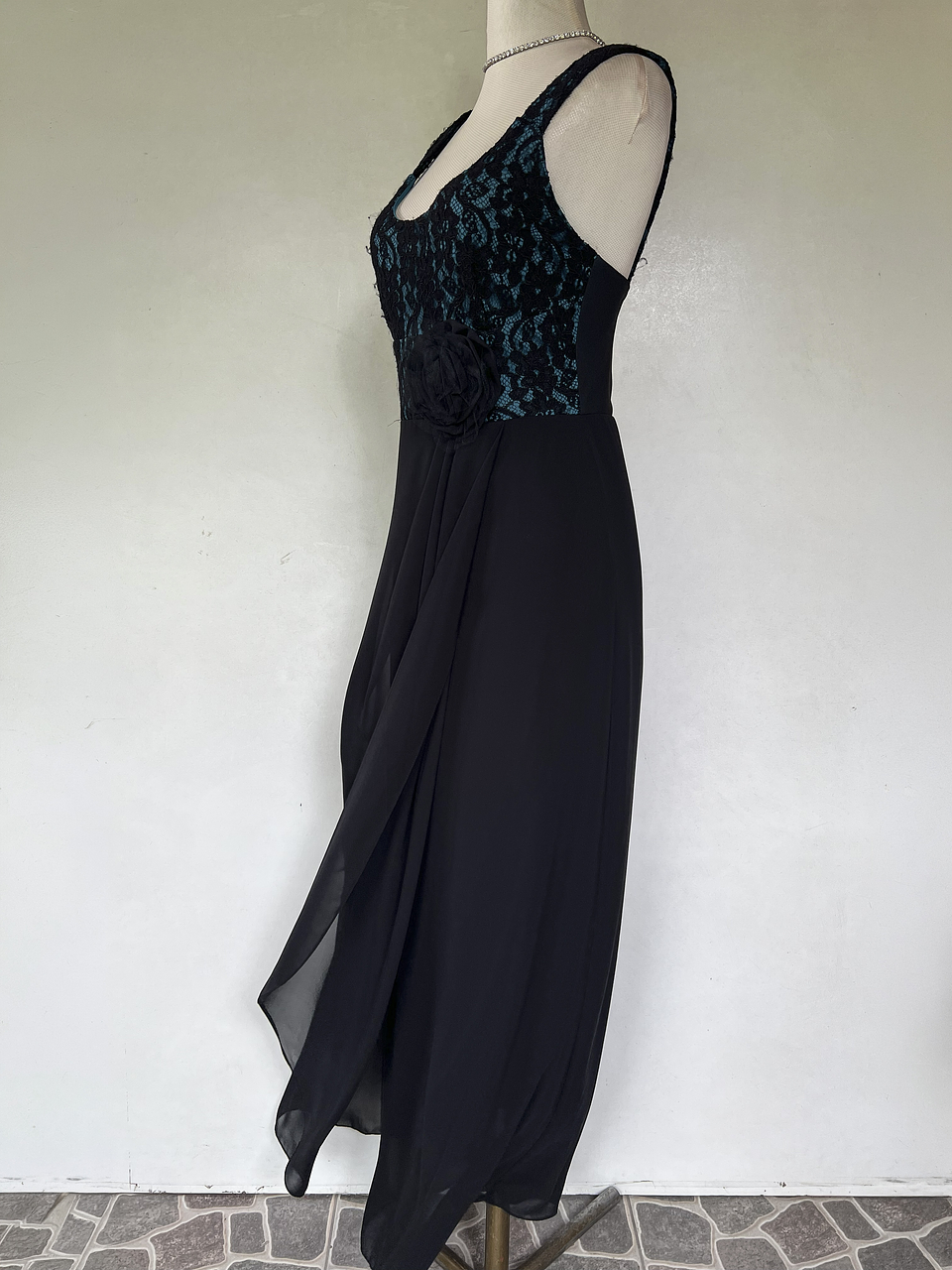 VESTIDO LARGO NEGRO TOP AZUL - TALLA 48 3