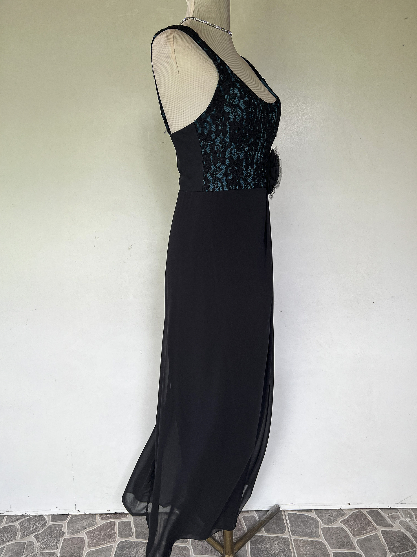 VESTIDO LARGO NEGRO TOP AZUL - TALLA 48 2