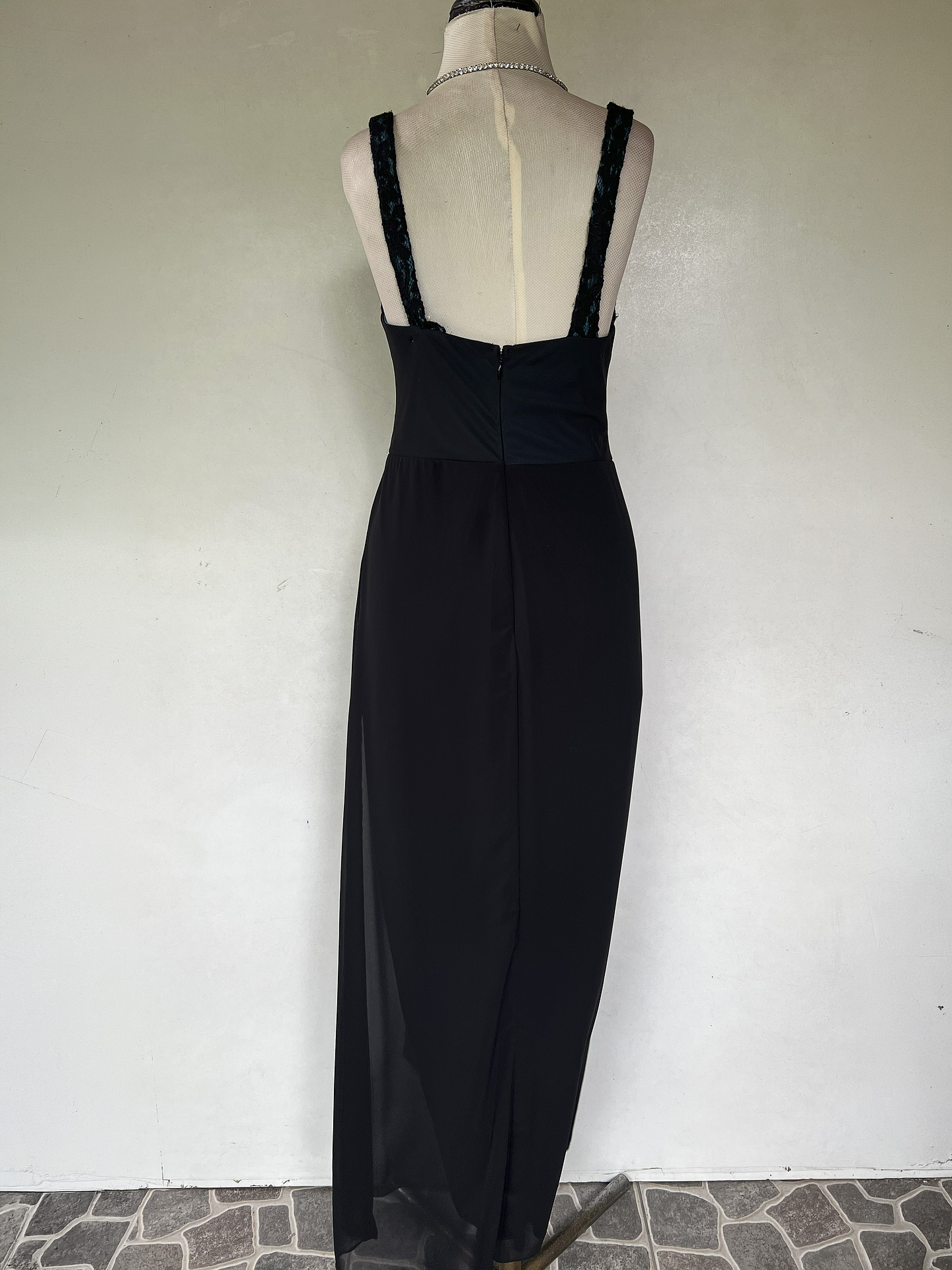 VESTIDO LARGO NEGRO TOP AZUL - TALLA 48 4