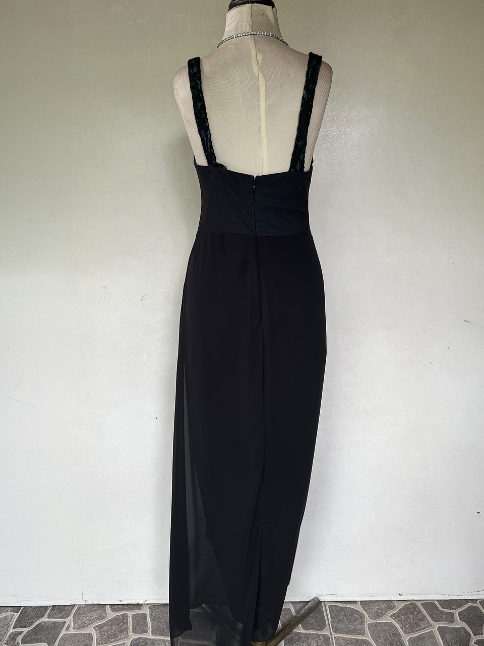 VESTIDO LARGO NEGRO TOP AZUL - TALLA 48 4