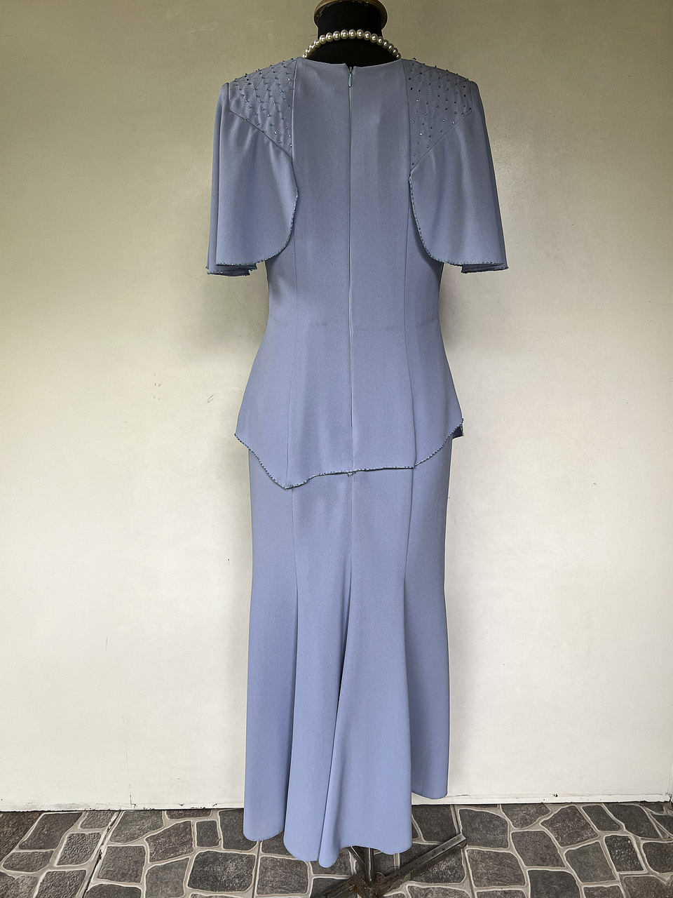 VESTIDO LARGO CELESTE VINTAGE - TALLA 44 4