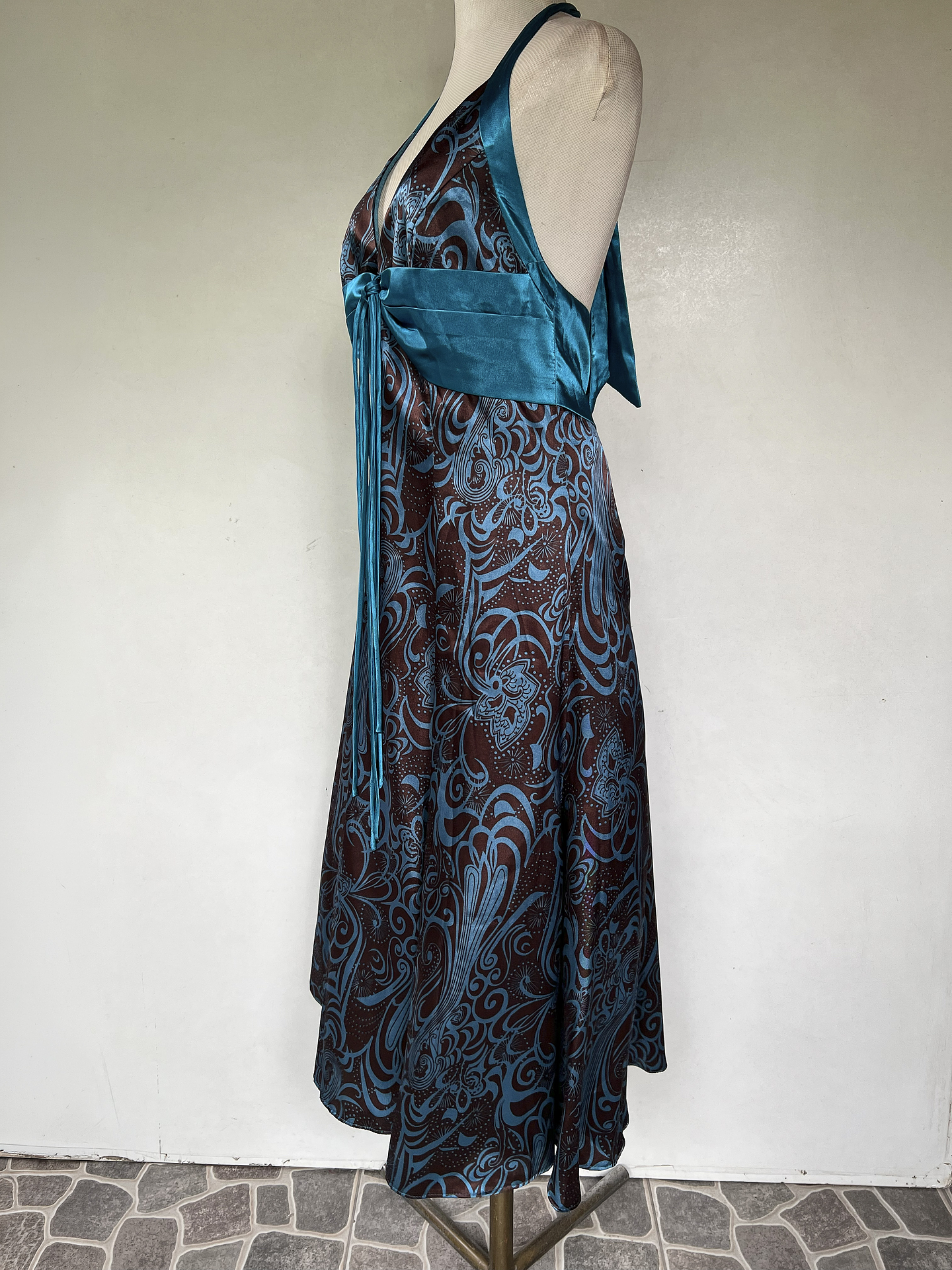 VESTIDO LARGO PETROLEO CAFE - TALLA 44 3