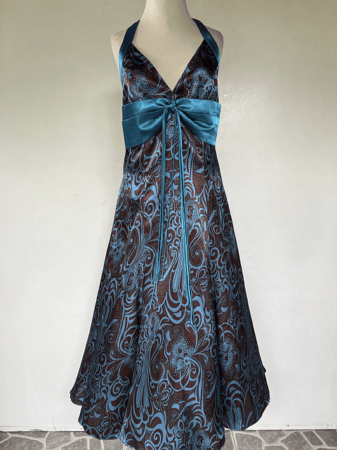 VESTIDO LARGO PETROLEO CAFE - TALLA 44