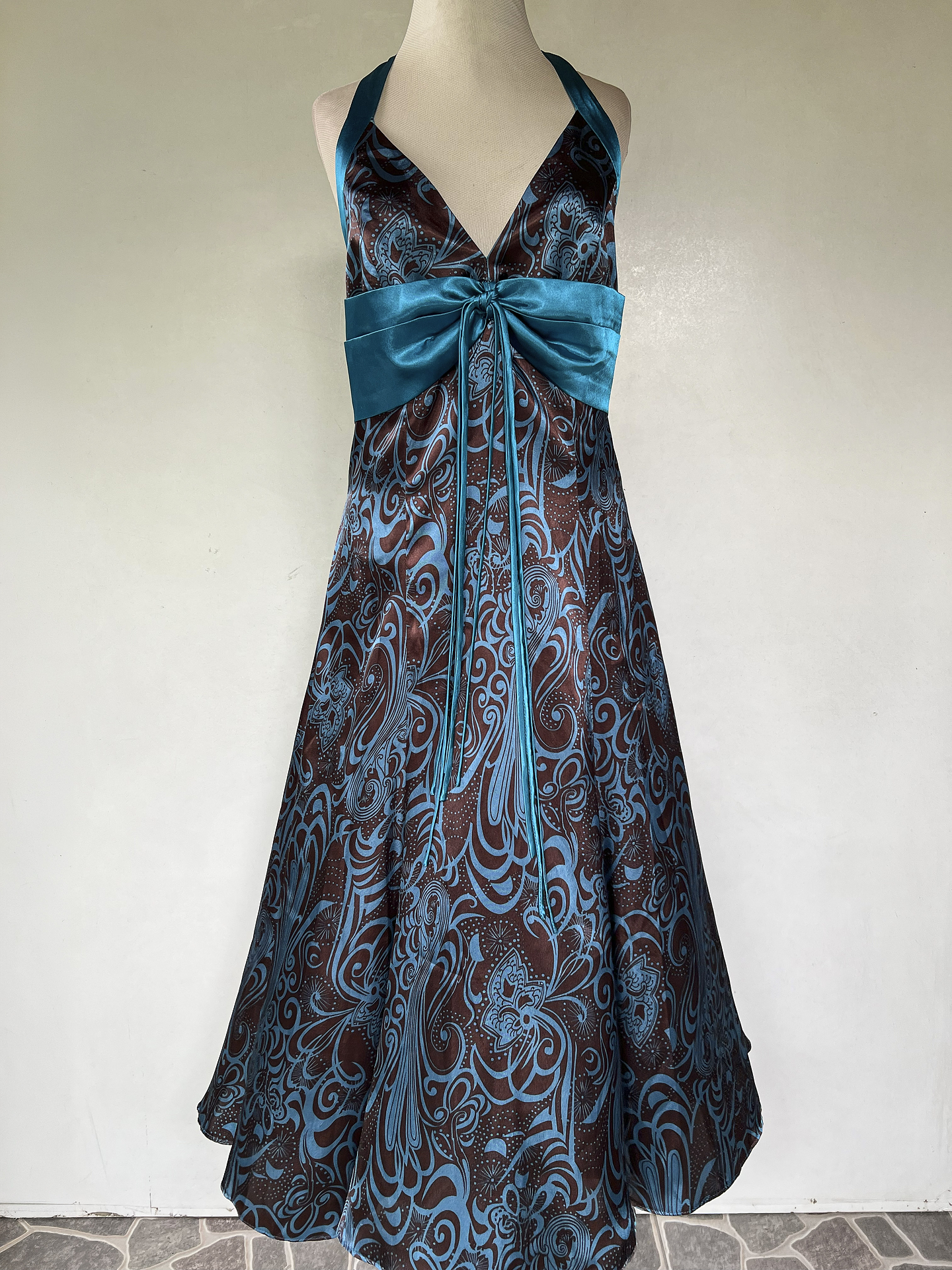 VESTIDO LARGO PETROLEO CAFE - TALLA 44 1