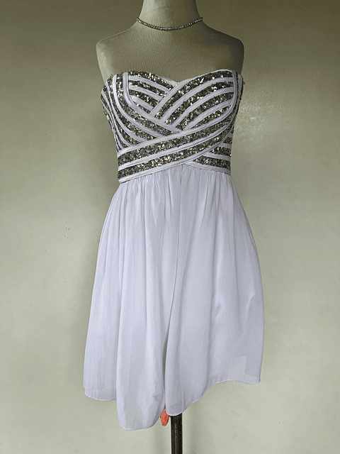 VESTIDO LARGO BLANCO TOP BRILLANTE - TALLA 40