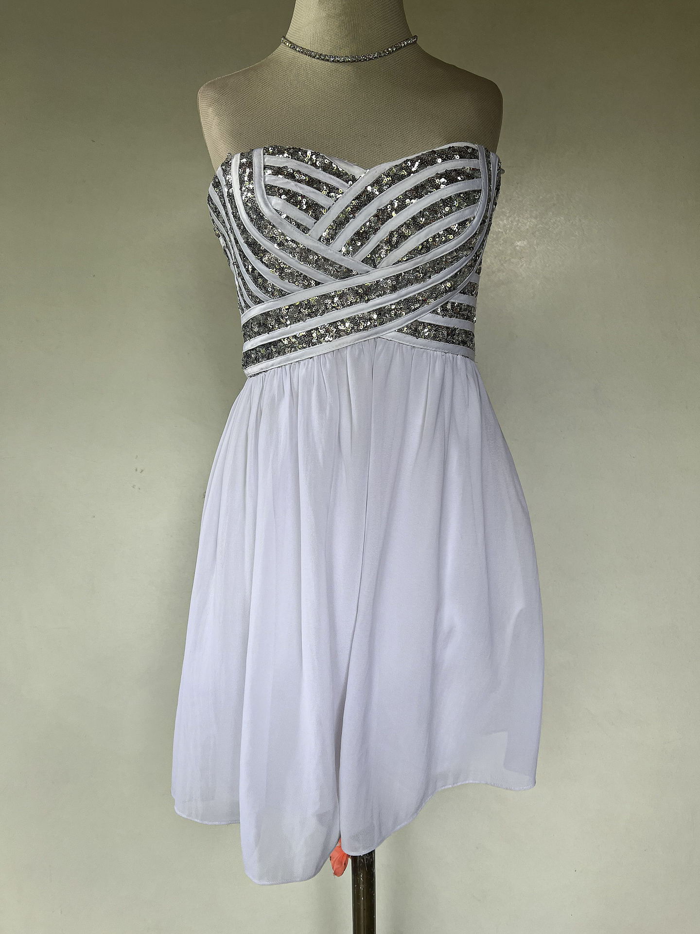 VESTIDO LARGO BLANCO TOP BRILLANTE - TALLA 40 1