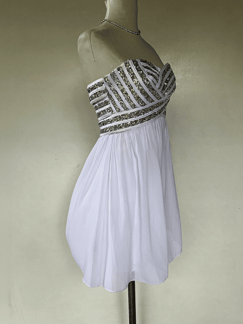 VESTIDO LARGO BLANCO TOP BRILLANTE - TALLA 40