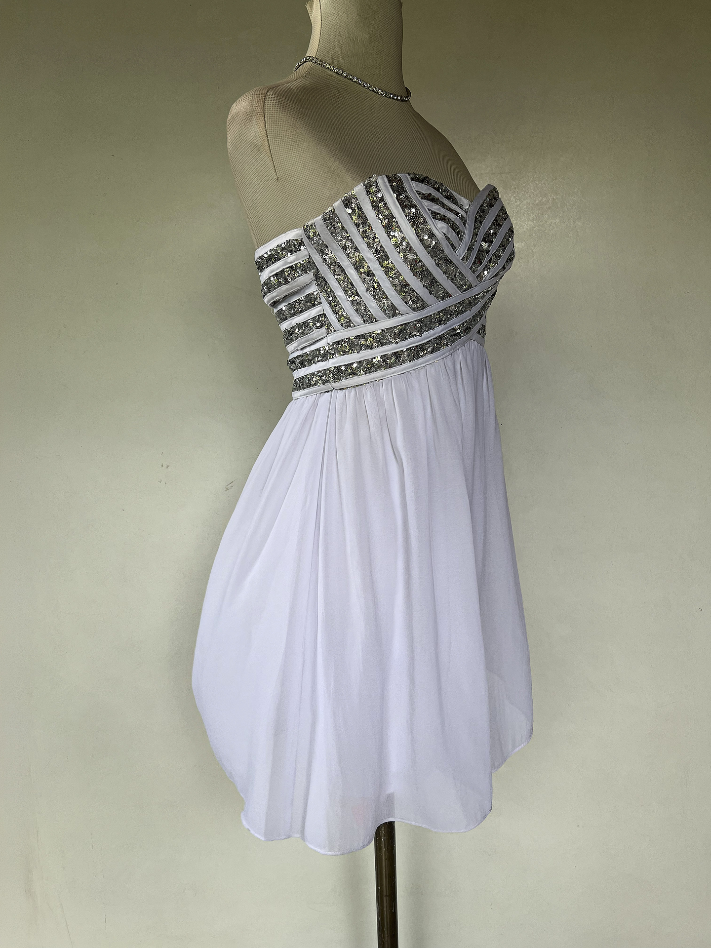 VESTIDO LARGO BLANCO TOP BRILLANTE - TALLA 40 2