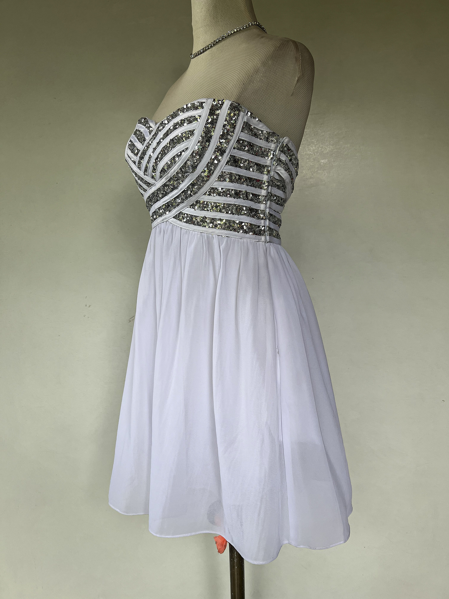 VESTIDO LARGO BLANCO TOP BRILLANTE - TALLA 40 3