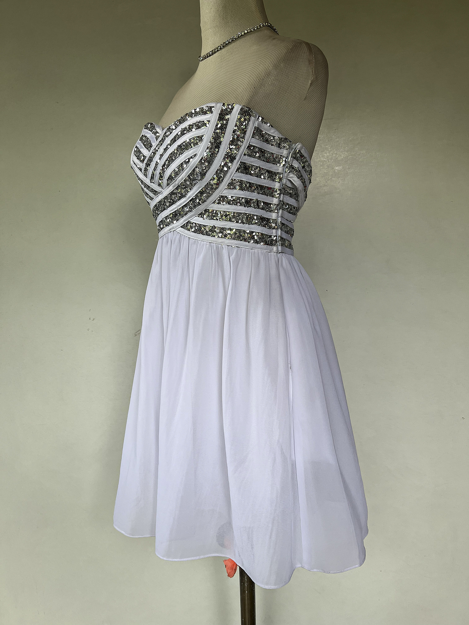 VESTIDO LARGO BLANCO TOP BRILLANTE - TALLA 40 3