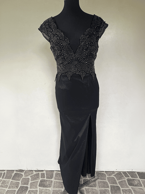 VESTIDO LARGO NEGRO TOP BRILLOS - TALLA 44