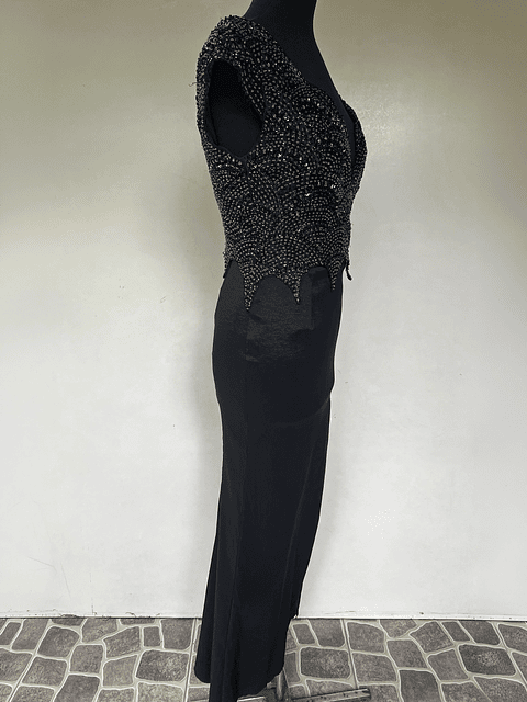 VESTIDO LARGO NEGRO TOP BRILLOS - TALLA 44