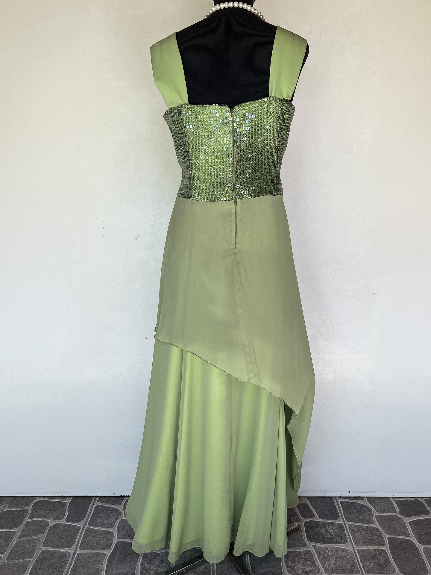 VESTIDO LARGO VERDE CLARO - TALLA 48 4