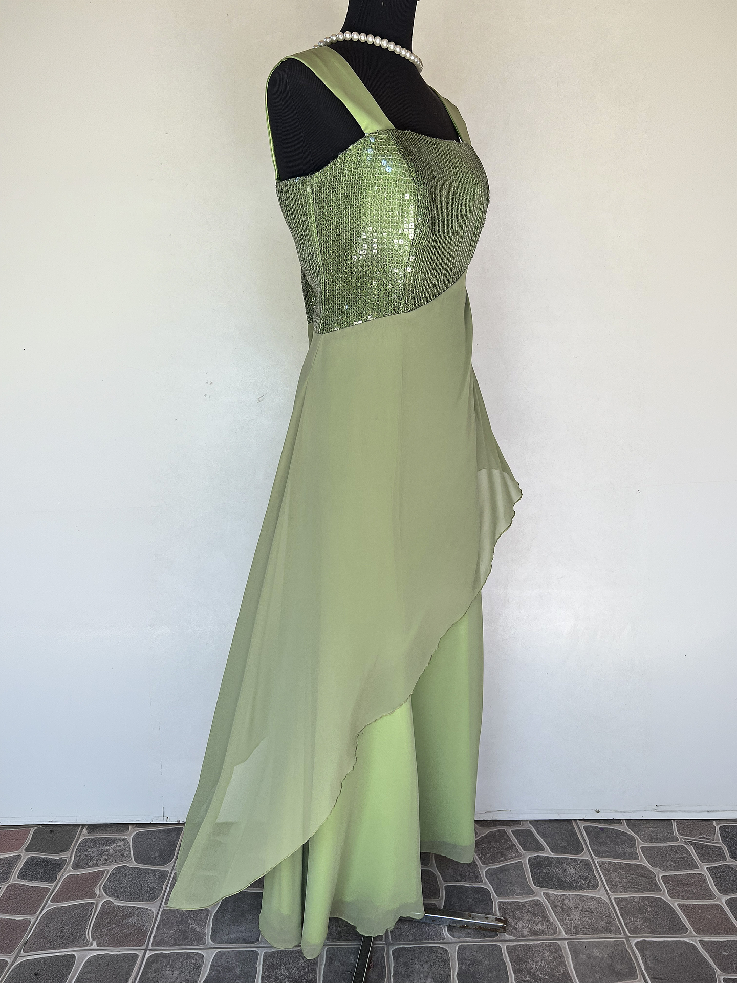 VESTIDO LARGO VERDE CLARO - TALLA 48 2