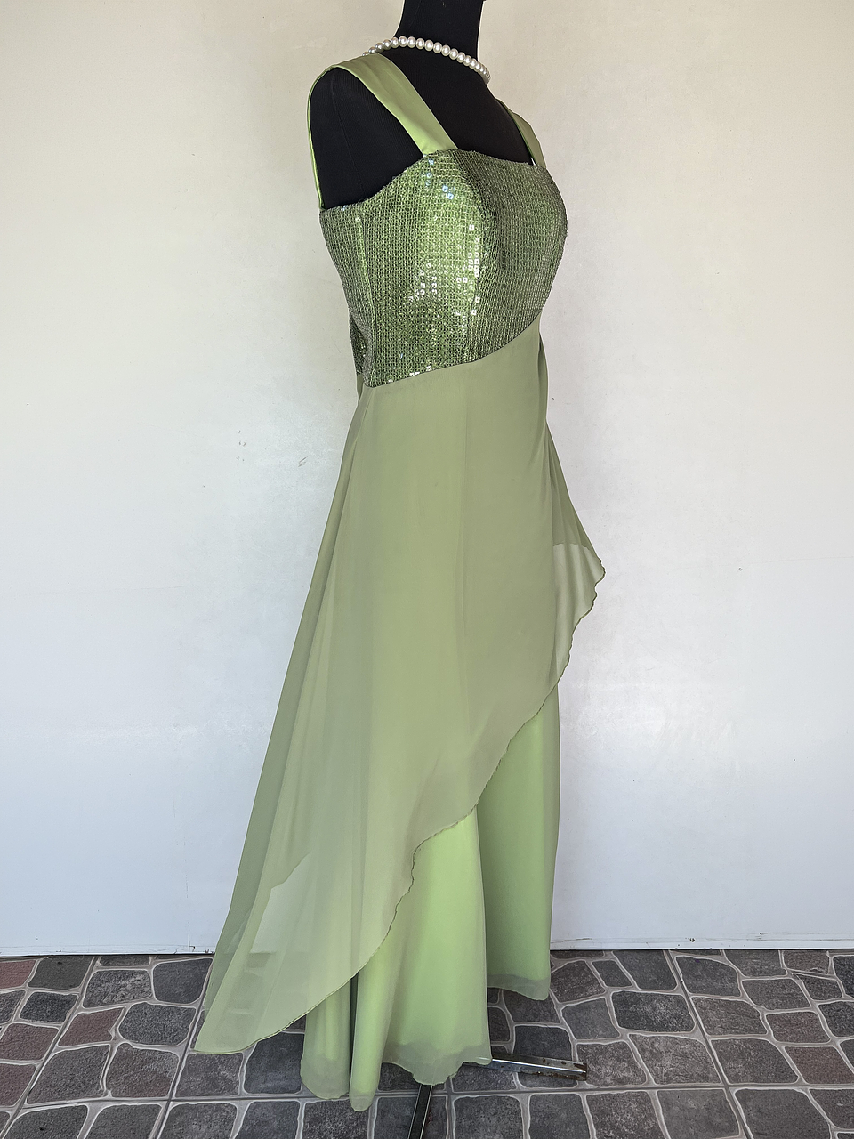 VESTIDO LARGO VERDE CLARO - TALLA 48 2