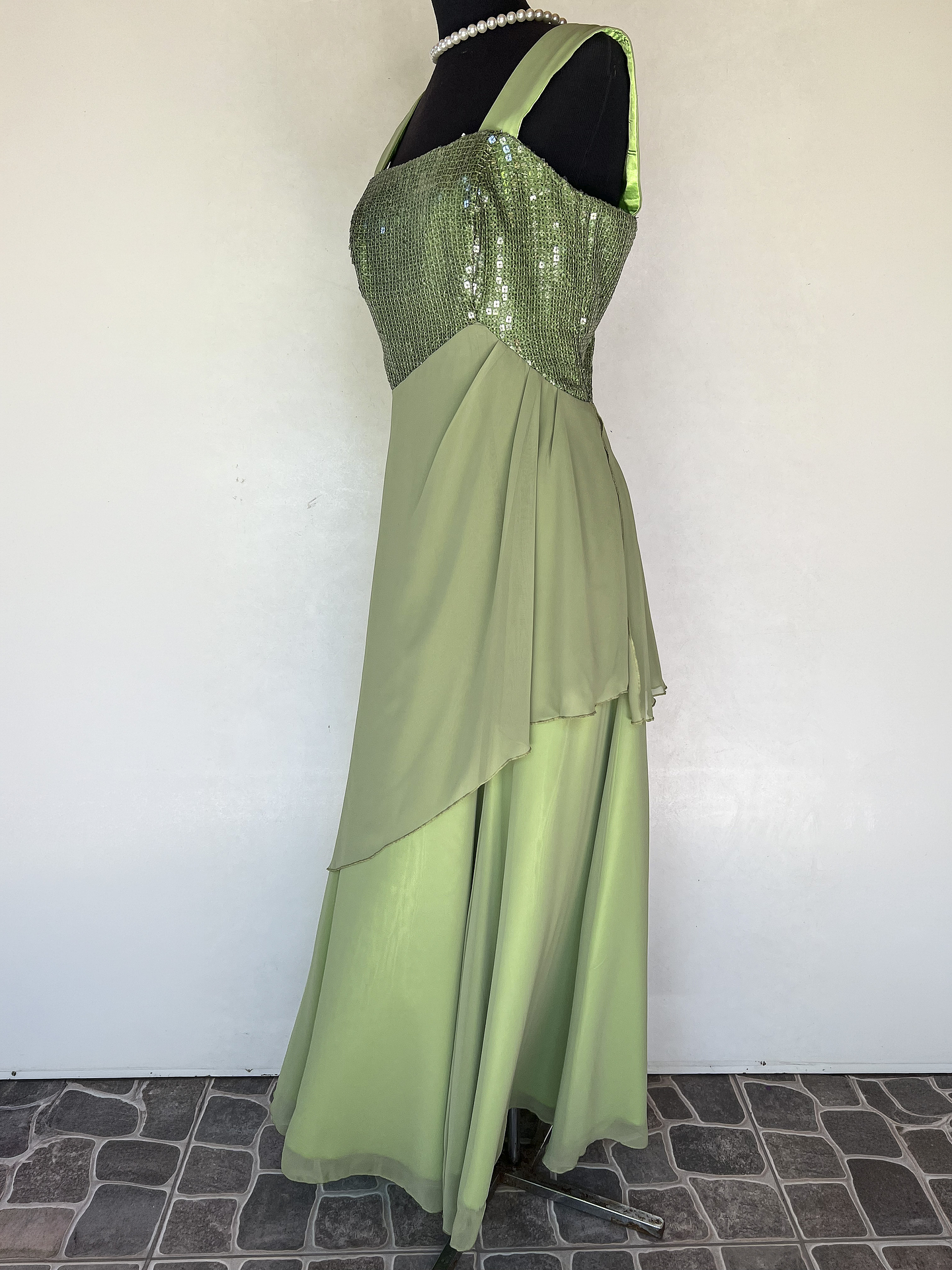 VESTIDO LARGO VERDE CLARO - TALLA 48 3