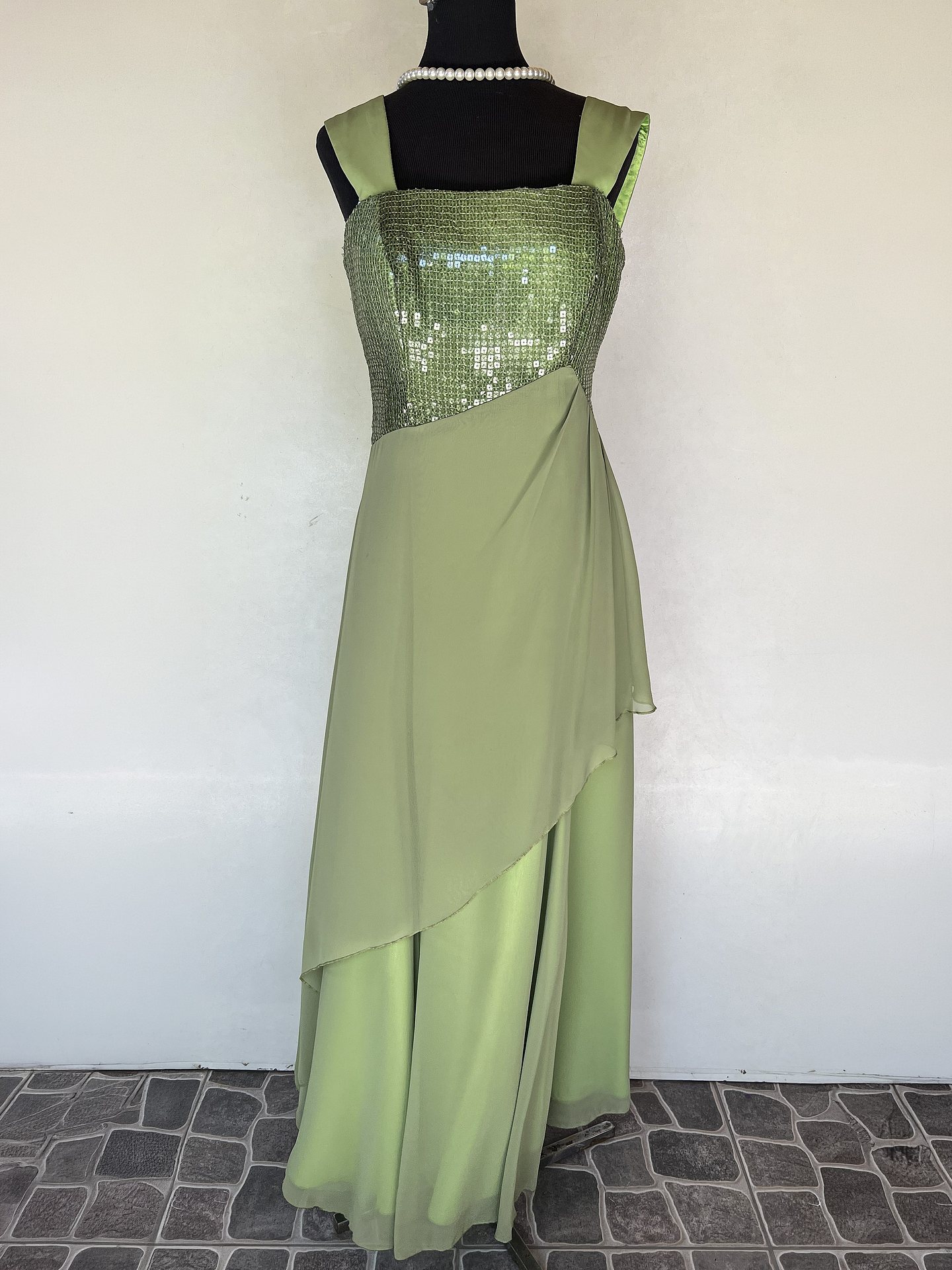 VESTIDO LARGO VERDE CLARO - TALLA 48 1