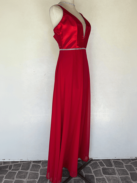 VESTIDO LARGO ROJO CINTURA CON BRILLO - TALLA 42