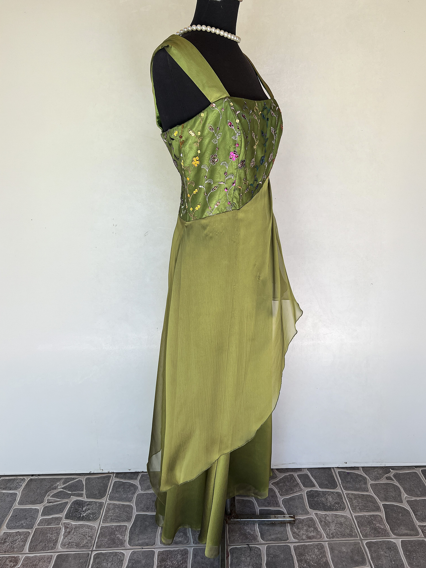VESTIDO LARGO VERDE FLORES - TALLA 42 2