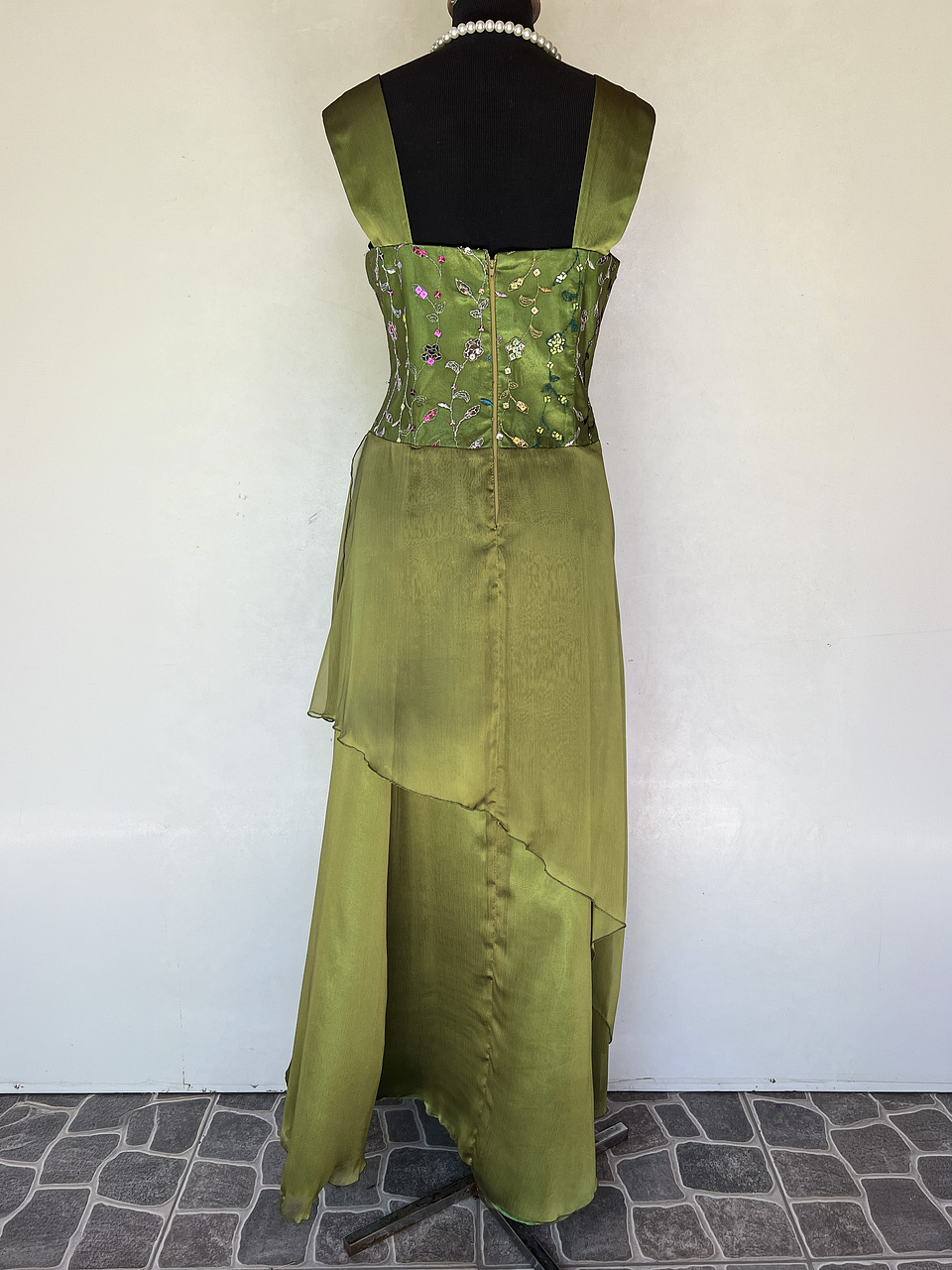 VESTIDO LARGO VERDE FLORES - TALLA 42 4