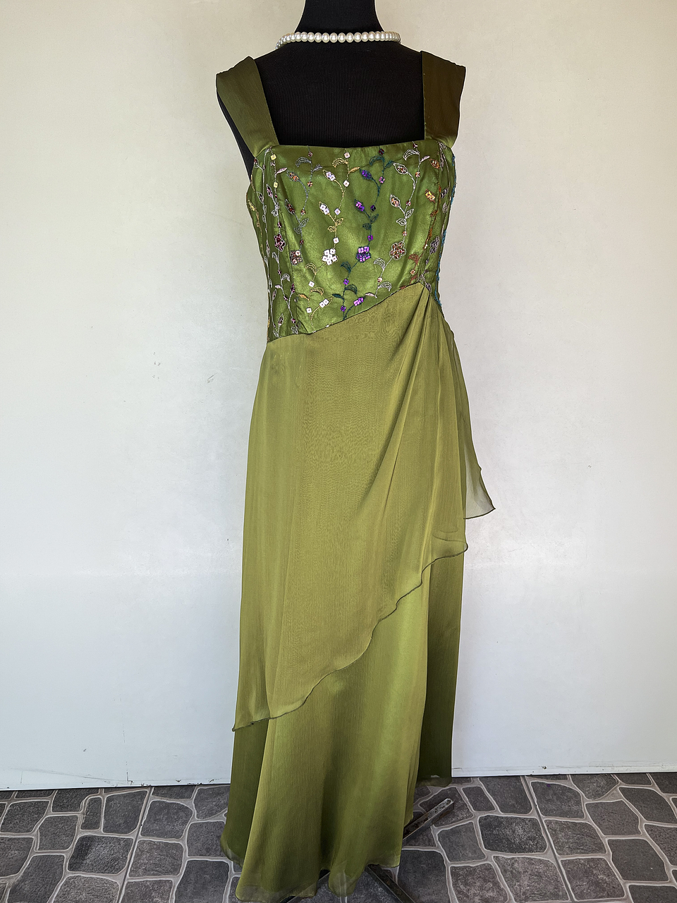 VESTIDO LARGO VERDE FLORES - TALLA 42 1