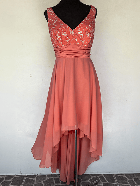 VESTIDO LARGO NARANJA CON ROSAS - TALLA 40, 44, 46