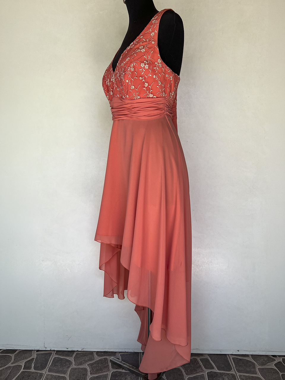 VESTIDO LARGO NARANJA CON ROSAS - TALLA 40, 44, 46 3