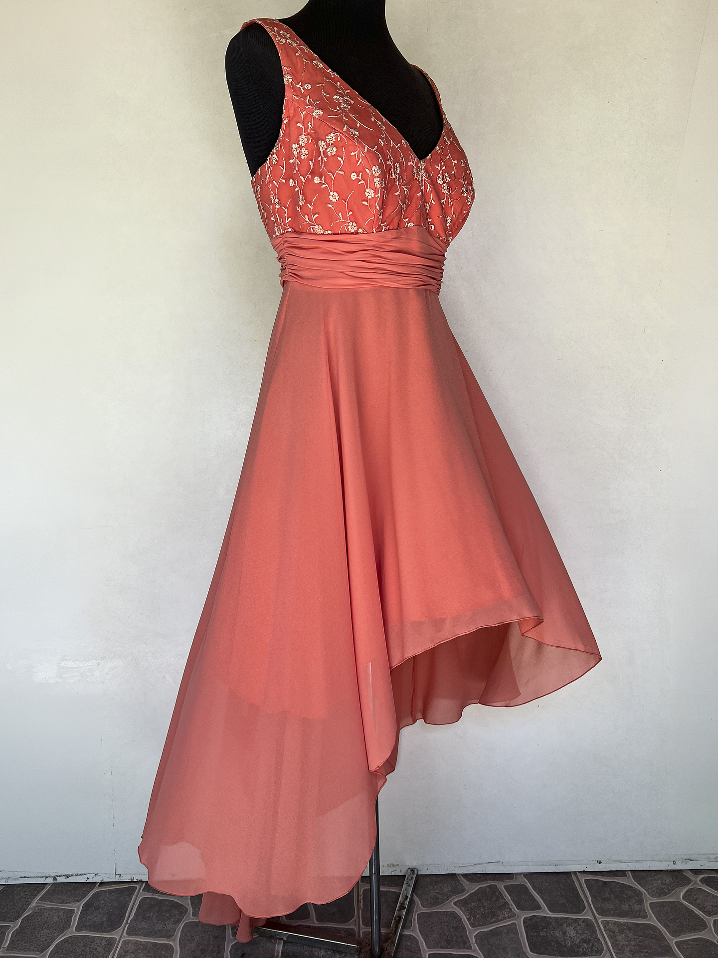 VESTIDO LARGO NARANJA CON ROSAS - TALLA 40, 44, 46 2