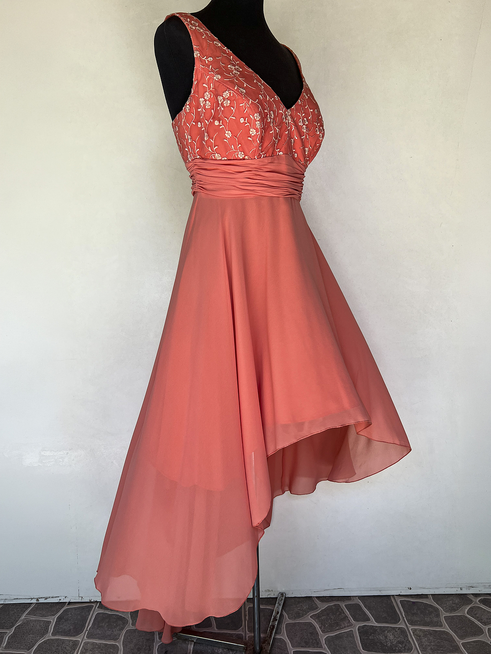 VESTIDO LARGO NARANJA CON ROSAS - TALLA 40, 44, 46 2