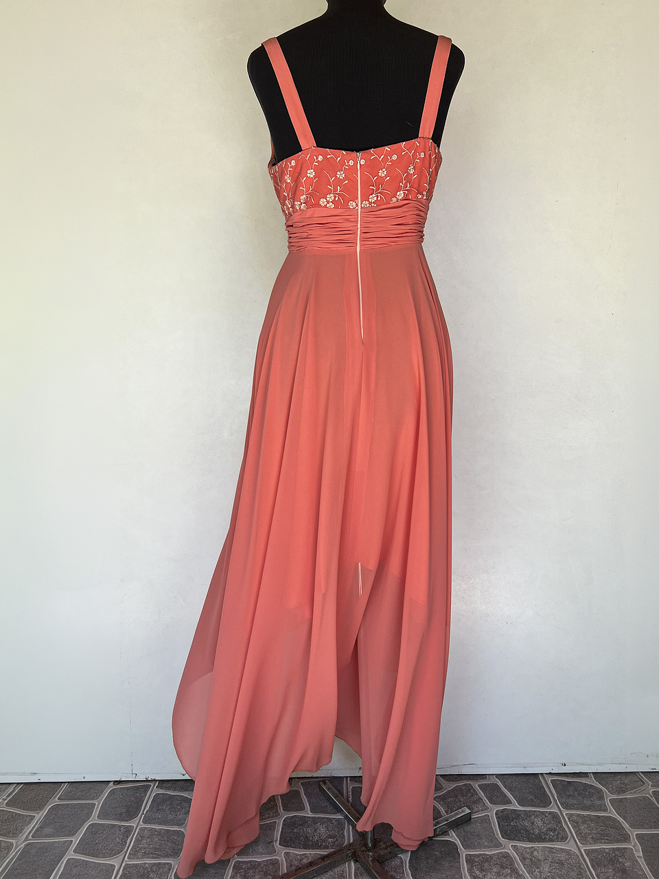 VESTIDO LARGO NARANJA CON ROSAS - TALLA 40, 44, 46 4