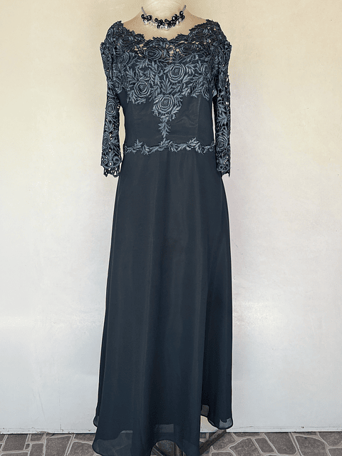 VESTIDO LARGO PETROLEO CON ROSAS - TALLA 46
