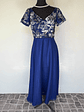 VESTIDO LARGO AZUL TOP ROSAS BLANCAS - TALLA 46 - Miniatura 1