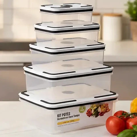 Kit De 5 Potes De Plastico Para Alimentos