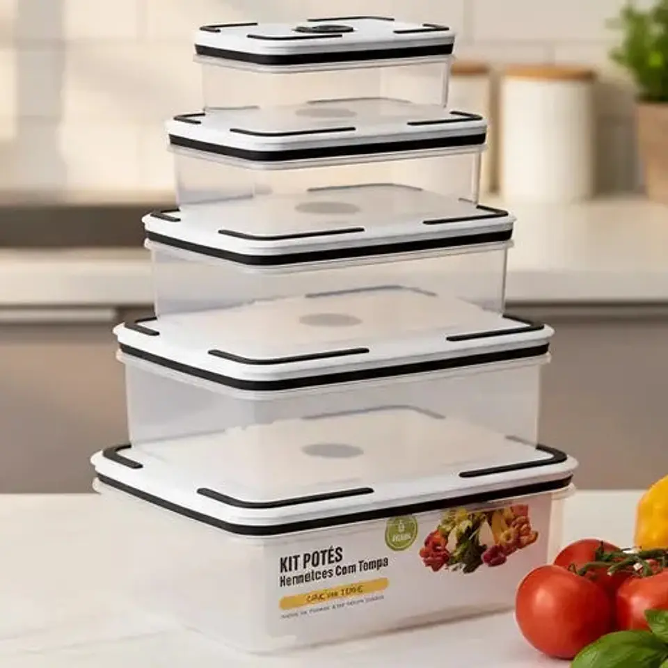 Kit De 5 Potes De Plastico Para Alimentos 1
