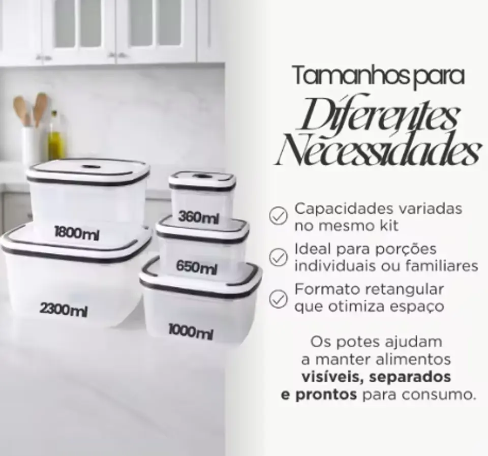 Kit De 5 Potes De Plastico Para Alimentos 3