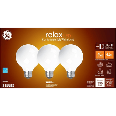 GE 3pk 40W Relax G25 LED Globe Light Bulbs Soft White