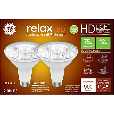 GE 2pk 75W Relax PAR30L LED Light Bulbs Soft White