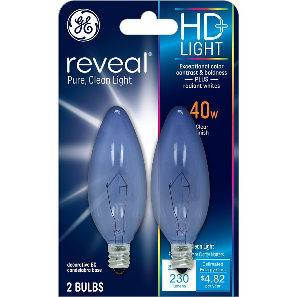 GE 2pk 40W Reveal HD+ Incandescent Decorative Light Bulbs