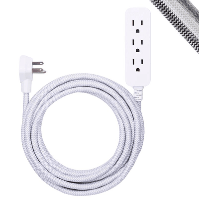 GE 3-Outlet Grounded Extension Cord 15' Braided Cord Gray/White: Indoor Long Extention Cor...