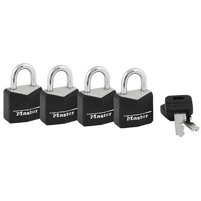 Master Lock 4pk 20mm Key Padlock Black: Brass & Steel, Pin-Tumbler, Luggage & Backpack Loc...