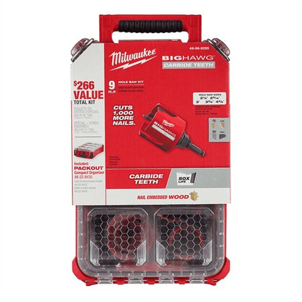Milwaukee Tool 9 PC BIG HAWG with Carbide Teeth Hole Saw Kit w/ PACKOUT Compact Organizer