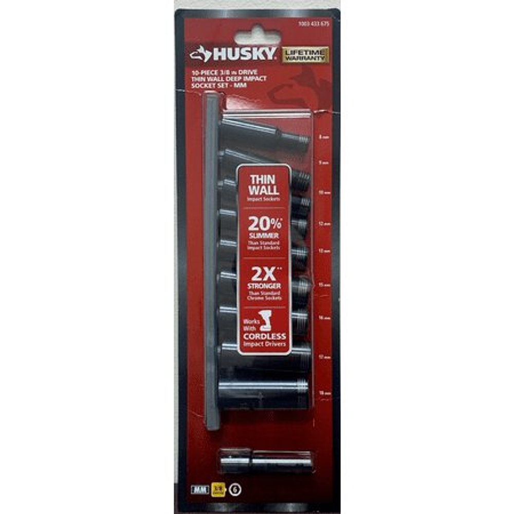 Husky Thin Wall Deep Impact Socket Set 6 Point 3/8  Drive MM Metric 10 Piece