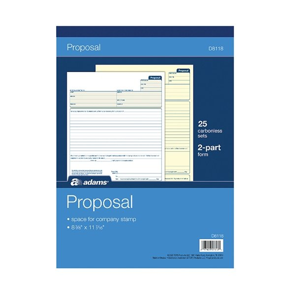 Adams™ Proposal Book  8 3/8  x 11   1 Part With Carbons  White  50 Sheets