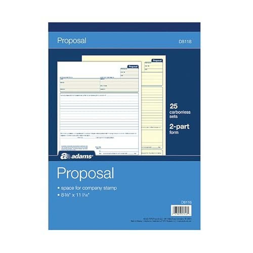 Adams™ Proposal Book  8 3/8  x 11   1 Part With Carbons  White  50 Sheets