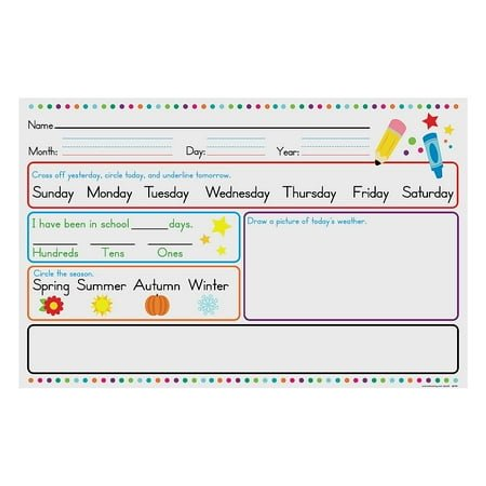 Today Is Calendar Dry Erase Sheets - Educational - 30 Pieces