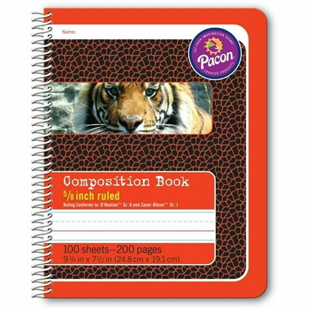 Pacon Composition Book 100 Sheets - 200 Pages - Spiral Bound - Short Way Ruled - 0.63  Ruled - 4.50  Picture Story Space - 7 1/2  x 9 3/4  - Red Cover - Recycled - 100 / Each