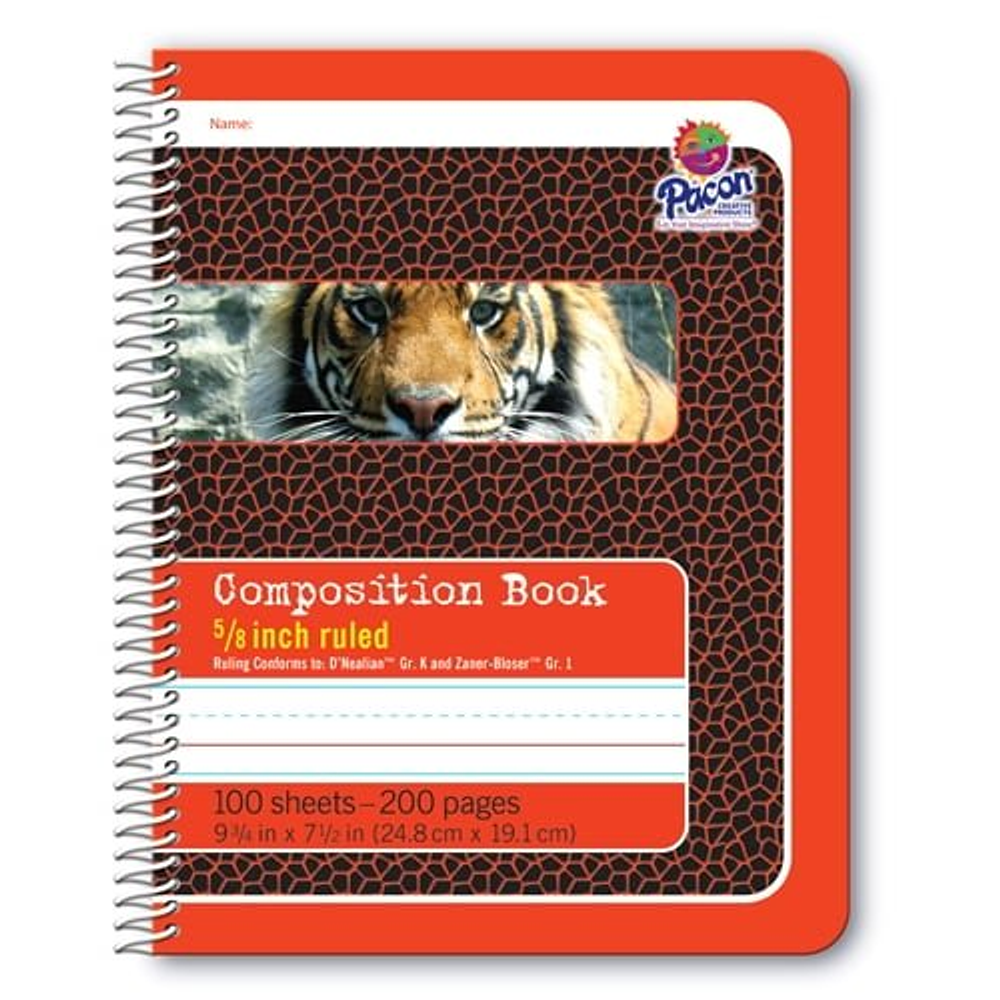 Pacon Composition Book 100 Sheets - 200 Pages - Spiral Bound - Short Way Ruled - 0.63  Ruled - 4.50  Picture Story Space - 7 1/2  x 9 3/4  - Red Cover - Recycled - 100 / Each