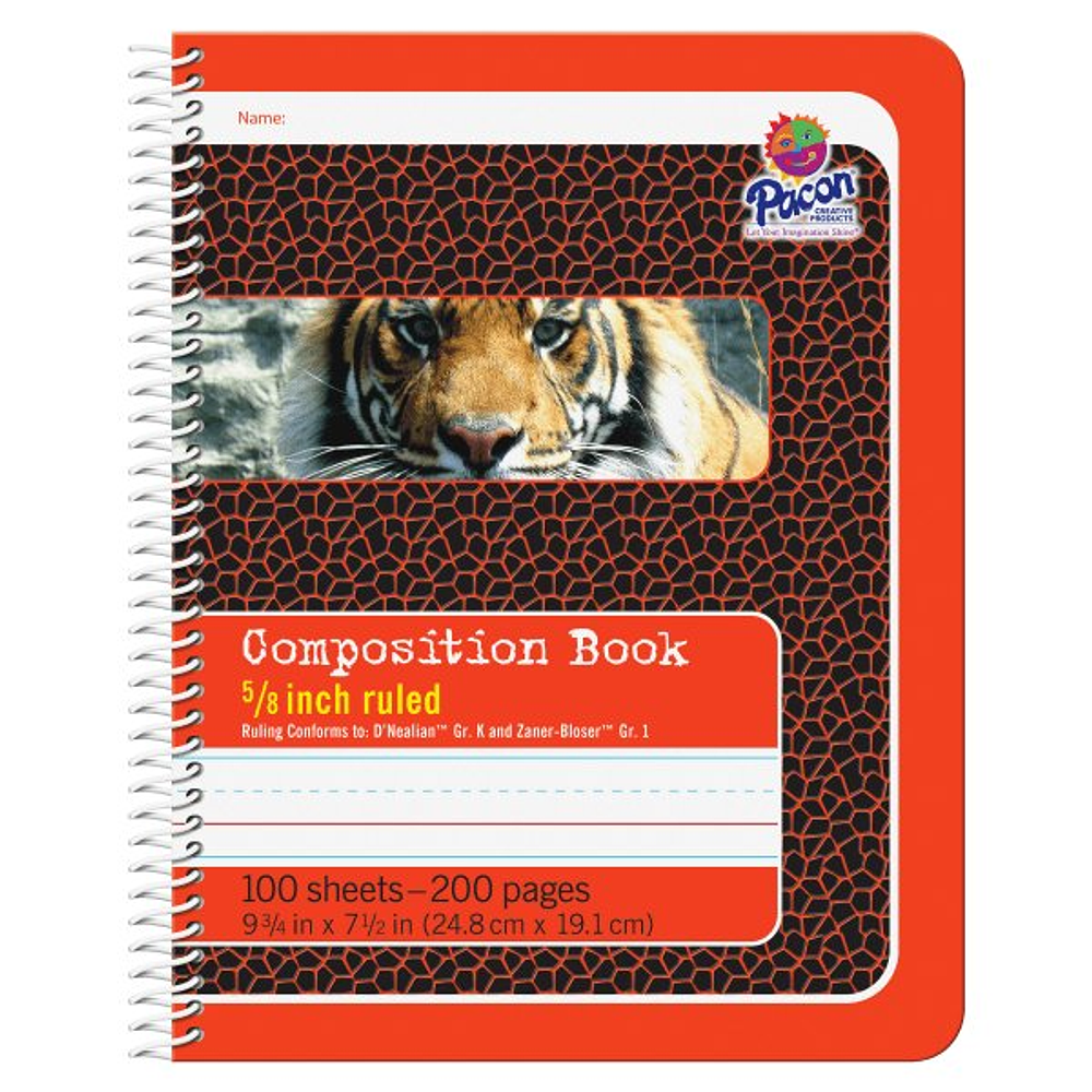 Pacon Composition Book 100 Sheets - 200 Pages - Spiral Bound - Short Way Ruled - 0.63  Ruled - 4.50  Picture Story Space - 7 1/2  x 9 3/4  - Red Cover - Recycled - 100 / Each