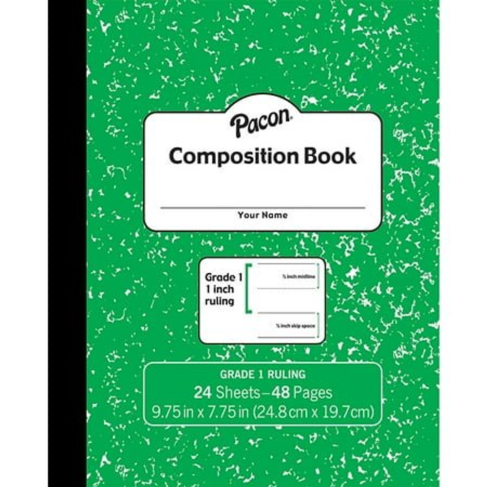 Pacon Composition Notebook 9.75  x 7.5  Manuscript Ruled Green Marble PACMMK37137